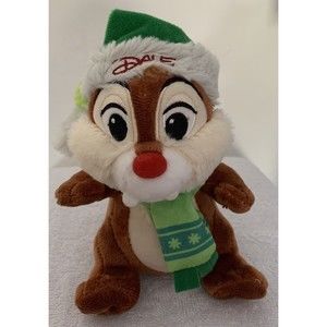 Disney Dale Chipmunk Holiday Christmas Plush Green Cap Snowflake Scarf  6"